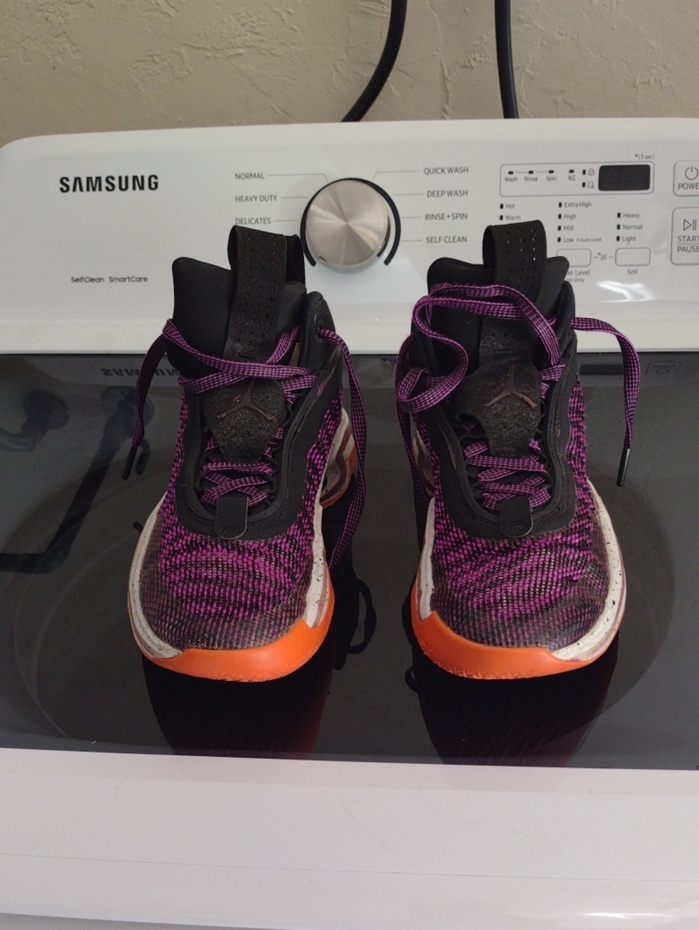 Kids Athletic Shoes - Purple/Black with Orange Accent